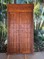 Authentic Balinese Teak Doors in Frame - Hand Carved Recycled Teak Bali Doors
