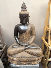 Balinese Master Carved LAVA Stone Buddha Statue w/Batik Cloak - RARE PIECE!!