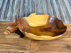 NEW Balinese Hand Carved Suar Wood Dolphin Bowl - Bali Carved Dolphin Bowl 40cm
