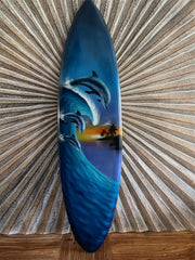Bali Air Brushed Surfboard w/Dolphin Art Wall Decor 80cm - Bali Surfboard Art