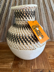 NEW BALINESE HAND CRAFTED WOOD/RATTAN COMBO Ball Vase - Small