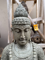 Hand Carved Greenstone Balinese Buddha Statue w/Batik Cloak - Bali Buddha Statue