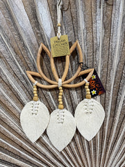 Balinese Hand Crafted Bamboo Lotus Wall Art w/Leaf Tassel / Lotus Dream Catcher