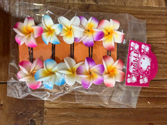 Pack 10 Frangipani Hair Pins - Assorted Coloured Frangipani Bobby Pins Pack 10