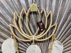 Balinese Hand Crafted Bamboo Lotus Wall Art w/Bead & Leaf Trim - Bali Lotus Art