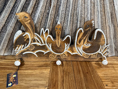 NEW Balinese Timber 3 Peg PELICAN Hanger - Nautical Style 3 Peg Hanger