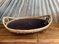 NEW BALINESE HAND CRAFTED WOOD/RATTAN COMBO BOWL OVAL 3 sizes