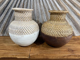 NEW BALINESE HAND CRAFTED WOOD/RATTAN COMBO Ball Vase - Small