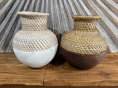 NEW BALINESE HAND CRAFTED WOOD/RATTAN COMBO Ball Vase - Small