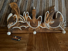 NEW Balinese Timber 3 Peg PELICAN Hanger - Nautical Style 3 Peg Hanger