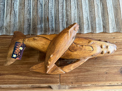 Balinese Hand Carved Suar Wood Whale Sculpture - Wood Carved Whale w/calf