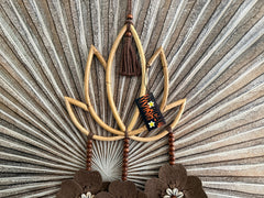 Balinese Handmade Bamboo Lotus Wall Art w/Bead & Flower Trim - Bali Lotus Art