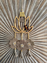 Balinese Handmade Bamboo Lotus Wall Art w/Bead & Flower Trim - Bali Lotus Art