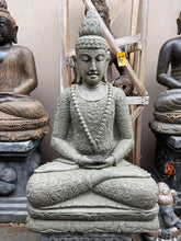 Hand Carved Greenstone Balinese Buddha Statue w/Batik Cloak - Bali Buddha Statue