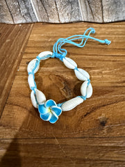 Hand Crafted Frangipani / Shell Bracelet - Pink or Blue - Inexpensive gift!!