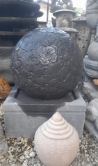 Balinese Carved Sphere Water Feature - Bali Ball Water Feature w/Frangipani Carv