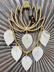 Balinese Hand Crafted Bamboo Lotus Wall Art w/Bead & Leaf Trim - Bali Lotus Art