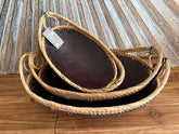 NEW BALINESE HAND CRAFTED WOOD/RATTAN COMBO BOWL OVAL 3 sizes