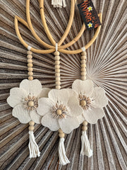 Balinese Handmade Bamboo Lotus Wall Art w/Bead & Flower Trim - Bali Lotus Art