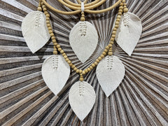 Balinese Hand Crafted Bamboo Lotus Wall Art w/Bead & Leaf Trim - Bali Lotus Art