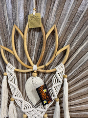 Balinese Hand Crafted Bamboo Lotus Wall Art w/Macrame Trim - Bali Lotus Art Sm