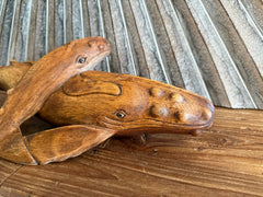 Balinese Hand Carved Suar Wood Whale Sculpture - Wood Carved Whale w/calf