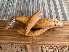 Balinese Hand Carved Suar Wood Whale Sculpture - Wood Carved Whale w/calf