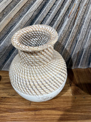 NEW BALINESE HAND CRAFTED WOOD/RATTAN COMBO Ball Vase - Small