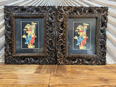 Balinese Traditional Painting w/Bali Carved Frame - Traditional Bali Painting