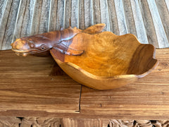 NEW Balinese Hand Carved Suar Wood Whale Bowl - Bali Carved Whale Bowl 30cm