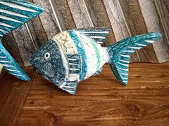 NEW Balinese Hand Carved Wooden Set 3 Fish Family Sculptures - Bali Gold Fish