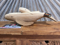 Balinese Hand Carved Suar Wood Whale Sculpture - Whale Wood Carving w/Calf 50cm
