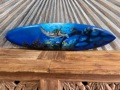 Bali Air Brushed Surfboard w/Turtle Wall Decor 80cm - Bali Surfboard Wall Art