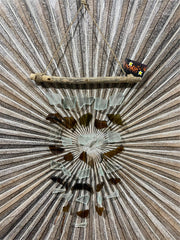 Balinese Sea Glass w/Wood Top Windchime / Mobile - Glass Chime Decor Hanger