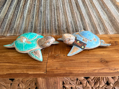 Balinese Hand Carved & Crafted Wooden Turtle w/Baby Sculpture - Bali Turtle Art