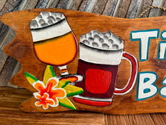 Hand Crafted TIKI BAR Sign w/Beer Glass - Tropical Island Bali Bar Sign