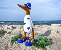 NEW Balinese Hand Carved Wooden Love Heart Duck - Bali Rice Paddy Duck