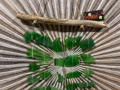 Balinese Sea Glass w/Wood Top Windchime / Mobile - Glass Chime Decor Hanger