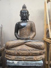 Balinese Master Carved LAVA Stone Buddha Statue w/Batik Cloak - RARE PIECE!!