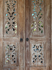 Authentic Balinese Teak Doors in Frame - Hand Carved Recycled Teak Bali Doors