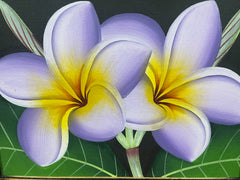 Balinese Canvas Frangipani Painting w/Bali Carved Frame - Frangipani Painting