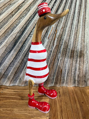 NEW Balinese Hand Carved Wooden M Striped Duck - Bali Rice Paddy Duck