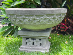 Balinese Hand Crafted Frangipani Water Bowl / Bird Bath or Pot / Bowl on Stand