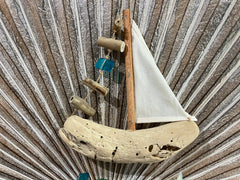 Balinese Sail Boat Sea Glass Windchime / Mobile - Glass Chime Decor Hanger