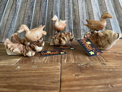 Balinese Hand Carved & Crafted Suar Wood Duck w/Nest Sculpture - Bali Carving