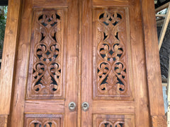 Authentic Balinese Teak Doors in Frame - Hand Carved Recycled Teak Bali Doors