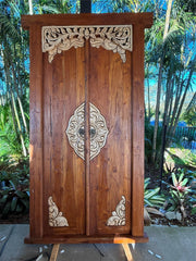 Authentic Balinese Teak Doors in Frame - Hand Carved Recycled Teak Bali Doors