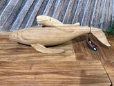 Balinese Hand Carved Suar Wood Whale Sculpture - Wood Carved Whale w/calf
