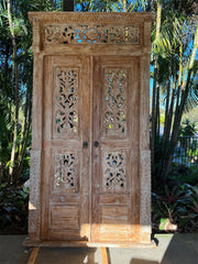 Authentic Balinese Teak Doors in Frame - Hand Carved Recycled Teak Bali Doors
