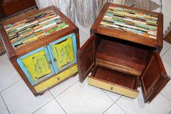 Balinese Teak Cabinet w/Mosaic Timber Top - Quality Bali Recycled Teak Cabinet